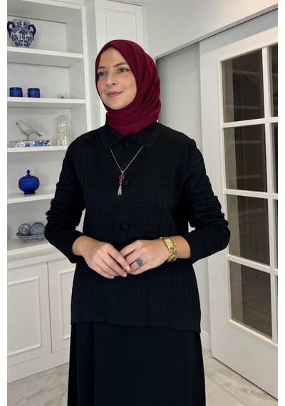 Kumsal Triko Takım Siyah Çok Renkli