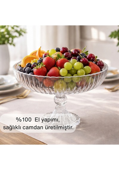 Selen Concept Linea Damla Model Ayaklı El Yapımı Cam Salata Ve Meyve Kasesi Tekli Şeffaf
