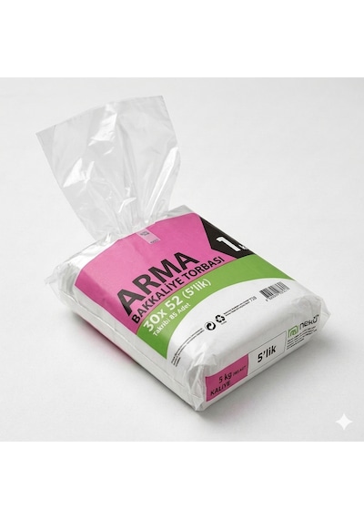 Arma Naksan Şeffaf Bakkaliye Şarküteri Bakliyat Şeker Torbası Poşeti 5'lik 1 KG 30 x 52 CM 85 Adet
