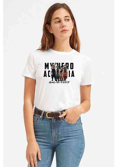 Anime My Hero Baskılı Beyaz Kadın Tshirt