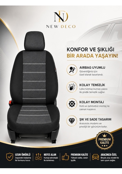 Seat Leon Uyumlu Oto Koltuk Kılıfı Tam Set Airbag Uyumlu 4 Mevsim Cotfit Serisi 60500109
