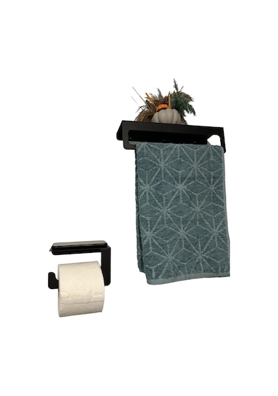 Dione Store 2li Banyo Seti, Metal Havlu Tutucu Ve Tuvalet Kağıtlığı, Havluluk, Tuvalet Kağıdı Tutucu Siyah