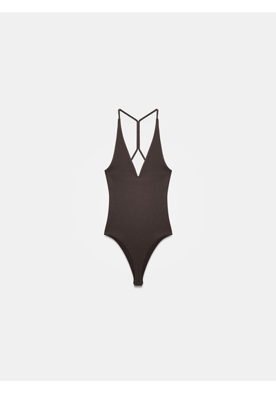Dilvin 21175 Halter Yaka Bodysuit-koyu Kahve