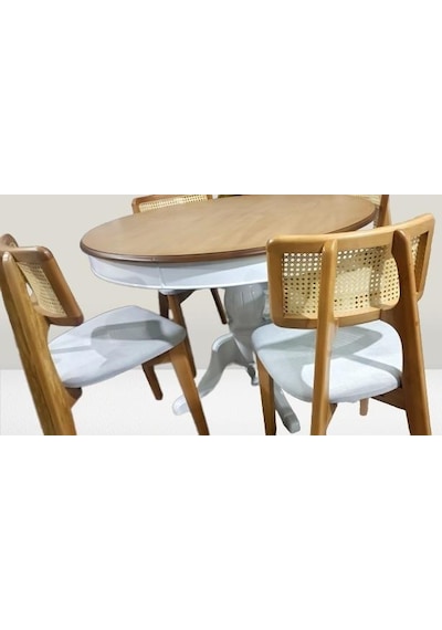 Masa Sandalye St Takım Ihlamur Baba Ayak Model Mdf Tabla 100cm Beyaz Ceviz Elyapı
