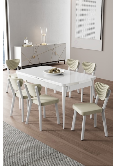 Canisa Exve Serisi 80x132 Açılabilir Beyaz Masa Takımı Ve 6 Krem Sandalye Masa Beyaz Sandalyeler Krem Canisa Exve Serisi 80x132 Açılabilir Beyaz Masa Takımı Ve 6 Krem Sandalye Masa Beyaz Sandalyeler Krem