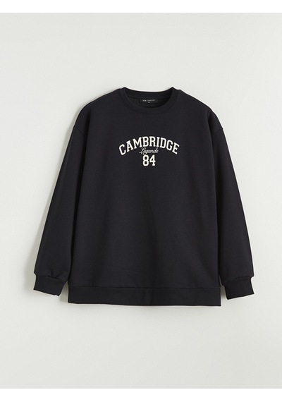 Lcw Comfort Siyah Cambridge Baskılı Oversize Kadın Sweatshirt