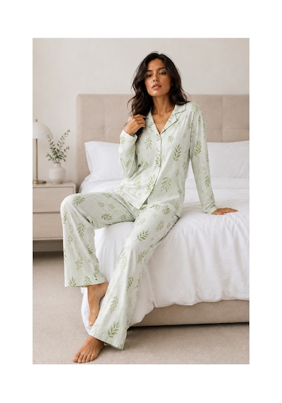 Fit Women Kadın Uzun Kol Pamuklu Çağla Yeşili Pijama Takımı