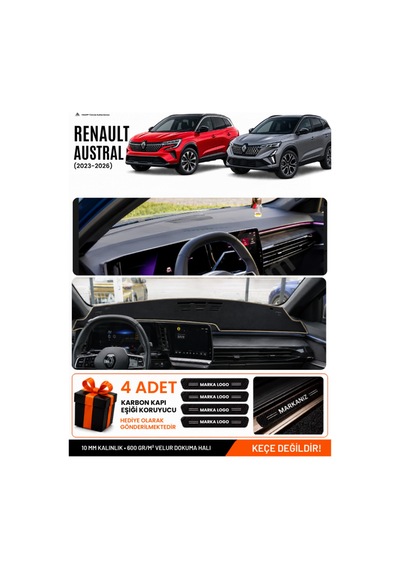 Renault Austral 2023-2026 Uyumlu Torpido Örtüsü, Torpido Kılıfı - Siyah Bej
