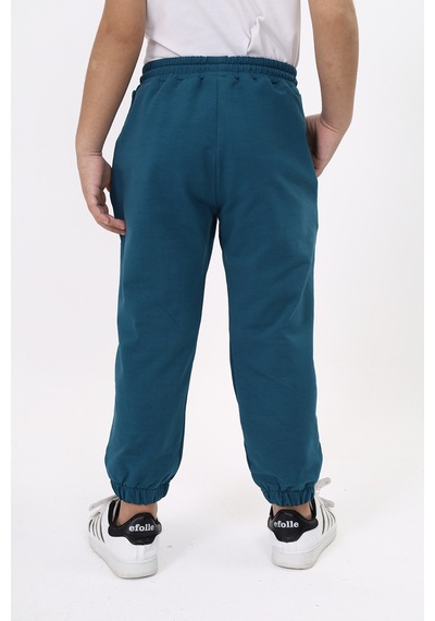 Toontoy Kids Toontoy Erkek Çocuk Baskılı Beli Paçası Lastikli Cepli Basic Jogger Eşofman Altı - 2 İplik Petrol Mavi