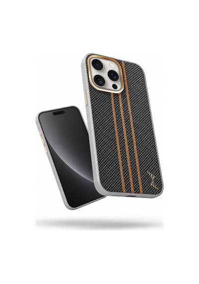 Apple İphone 15 Pro Max Uyumlu Kılıf Goldrix Karbon Fiber M-safe Kılıf Gri