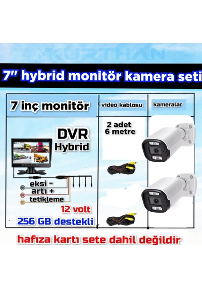 Tarım Araçlarına Özel 2 Adet Ahd 2 Mp Warm Ledli Kamera 7 İnç Qled Ips 256 Gb Dvr Monitör 12 Volt