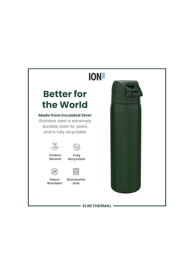 Ion8 - İnce Su Termosu - Koyu Yeşil - 500 Ml - Sızdırmaz Haki