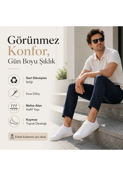 Genel Erkek Geri Dönüşüm İplikli 12 Li Görünmez Sneaker Çorap, İnce Dikişli, Nefes A Beyaz 12'li / 39-44