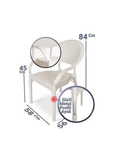 Omnipazar Irk-hk735 Bambu Rattan Desenli Plastik Bahçe Sandalye Koltuk 4'lü Set Bej