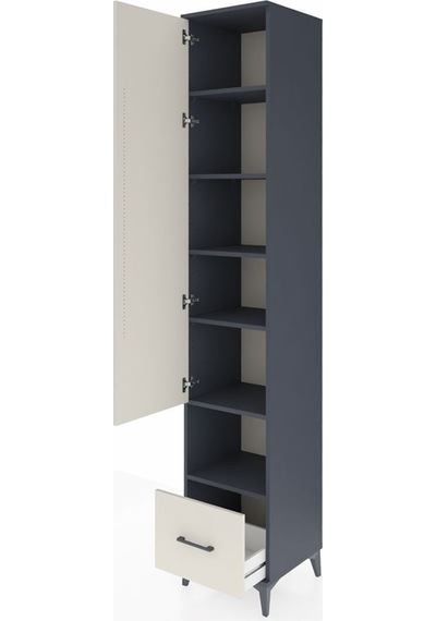 Hyperion Dolap 6 Raflı Tek Çekmeceli Tek Kapaklı 44x44x243 Antrasit-aytaşı Antrasit