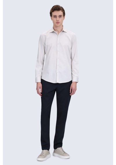 Hatemoğlu Ekru Slim Fit Açık İtalyan Yaka 100% Pamuk Uzun Kollu Spor Gömlek