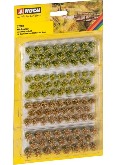 Noch 7013 Tarla Çiçekli Çimen Kümeleri, 6 Mm. 52 Adet, 9 Mm. 52 Adet, Diorama Malzemesi