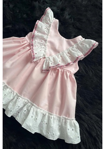 Fisto Fırfırlı Ve Kurdele Detaylı Poplin Kız Çocuk Bebek Pembe Elbise 001