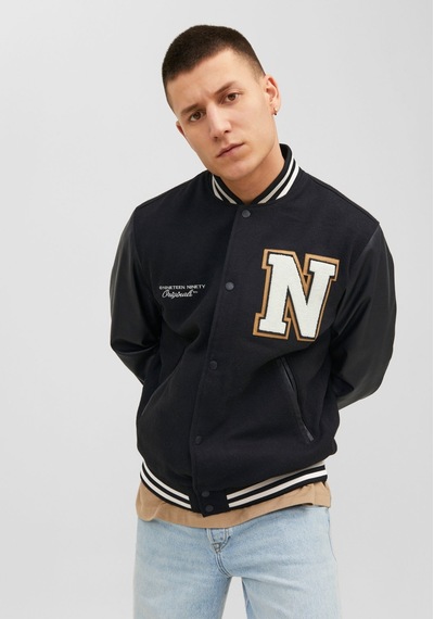 Jack & Jones Harf İşlemeli Bomber Ceket - College 12241559 Black Siyah