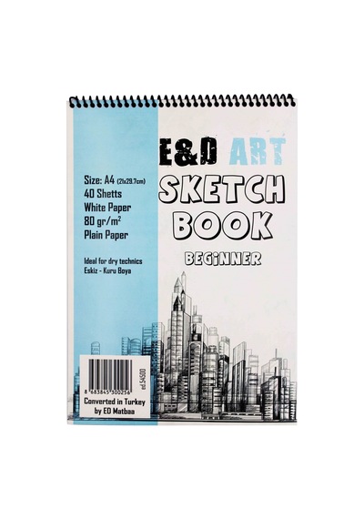E&d Art Sketch Book Beginner A4 40yp 80gr Eskiz Çizim Defteri Üstten Spiralli / Ed.54500