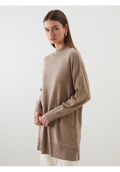Lcw Modest Bej Dik Yaka Kadın Triko Tunik