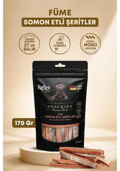 Plus Snackies Natural Füme Somon Etli Şeritler Premium Köpek Ödül Maması 170 G