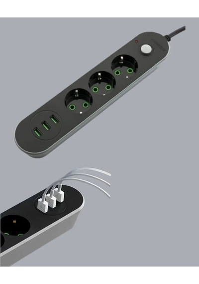 Akım Korumalı Anahtarlı Usb Girişli Üçlü Priz .