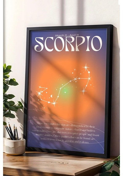 Scorpio Akrep Burcu Çerçeveli Tablo Aura Enerji Renkleri Astrolojik Takım Yıldızı Sembolü