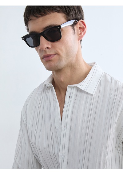 Lcw Vision Beyaz Regular Fit Çizgili Poplin Erkek Gömlek