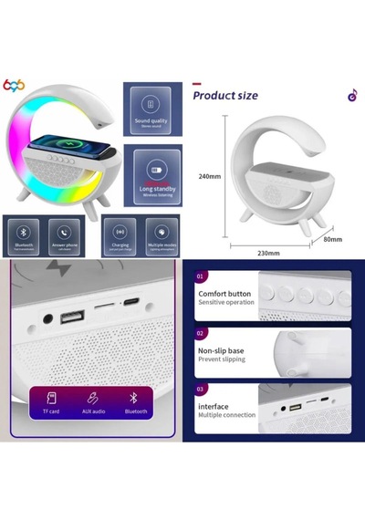 Şarj Özellikli Masa Lambası Kablosuz Gece Lambası 3-in1 Gökkuşağı Model Bluetooth Hoparlör