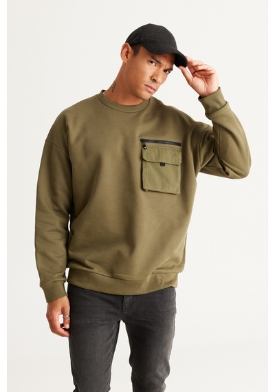 AC&Co / Altınyıldız Classics Erkek Hakı Oversize Bol Kesim Bisiklet Yaka %100 Pamuk Sweatshirt Haki AC&Co / Altınyıldız Classics Erkek Hakı Oversize Bol Kesim Bisiklet Yaka %100 Pamuk Sweatshirt Haki