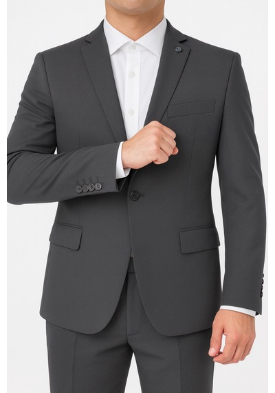 Erkek Tek Düğme Slim Fit Takım Elbise - Şık Ofis ve Davet Kombini Siyah