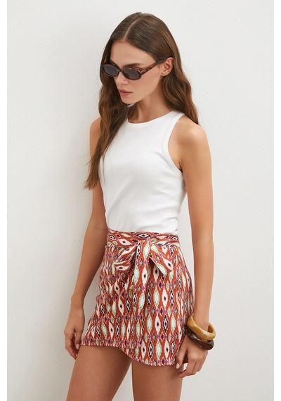 Never More Etnik Desen Mini Etek Kiremit