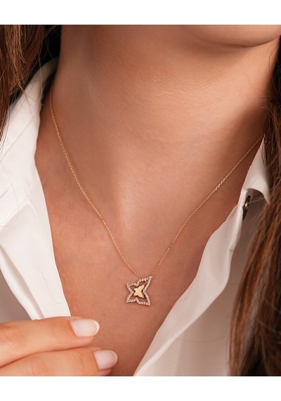 Debora Jewelry 14 Ayar Altın Taşlı Kelebek Detay Kolye