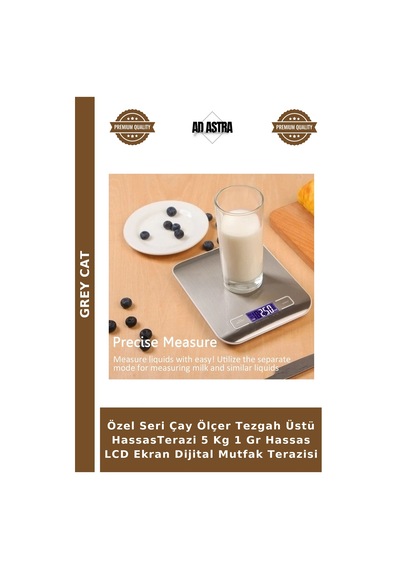 Özel Seri Çay Ölçer Tezgah Üstü Hassasterazi 5 Kg 1 Gr Hassas Lcd Ekran Dijital Mutfak Terazisi Gümüş