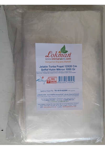 Lokmanavm Jelatin Torba Poşet 12 x 20 CM Şeffaf Kalın Mikron 1 KG 1 Paket