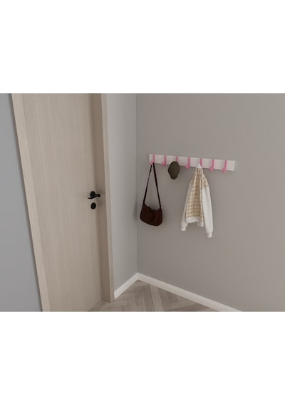 Hepsi3boyutlu Modern Duvar & Kapı Baston Askılık - 7 Adet Pembe J Askılık - Model No : 6 Pembe