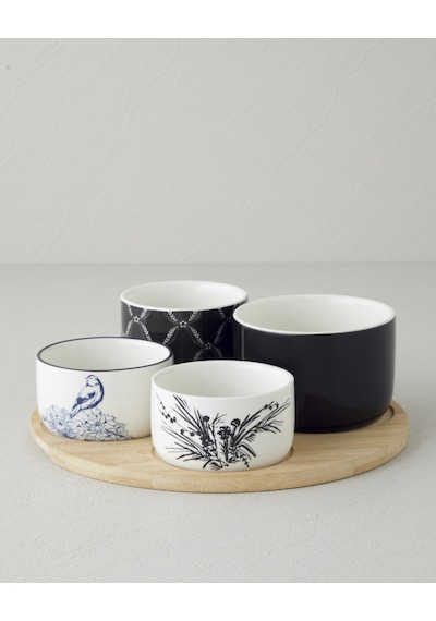 English Home Floral Grace Stoneware 5 Parça Sunumluk 25 Cm Siyah - Beyaz Siyah  -  Beyaz