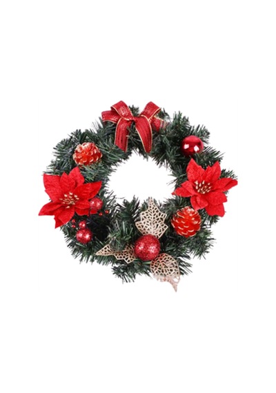 30 Cm Kırmızı Altın Noel Kapı Çelengi Çam Kozalı Ve Poinsettia Çiçekli Şömine & Duvar Dekoru