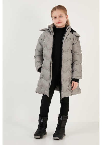 Lela Peluş Astarlı Yakası Suni Kürklü Çıkarılabilir Kapüşonlu Kışlık Kız Çocuk Mont 5761905 Silver