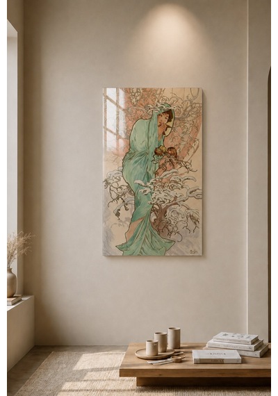 Kış Temalı Art Nouveau Kadın Figürlü Dekoratif Tablo