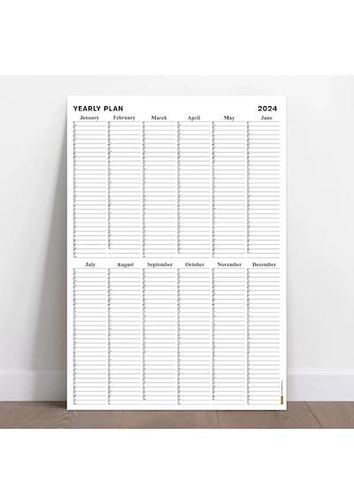 Yıllık Planlayıcı, Aylık Planlayıcı, 2026 Duvar Takvimi, Siyah Beyaz, Sade Minimalist Fonksiyonel