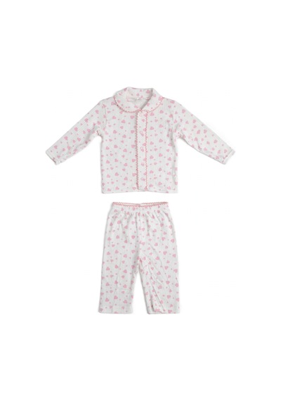 Üç Gül Ticaret Kız Bebek Kalpli Pijama Takımı Beyaz