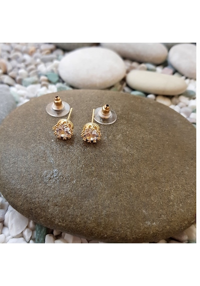 1 Carat Kral Tacı Motifli Gold Tek Taş Bayan Küpe Df09Sr Altın