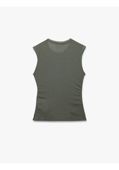Koton Slim Fit Drapeli Bisiklet Yaka Kolsuz Bluz Haki 5sak70016uk Haki