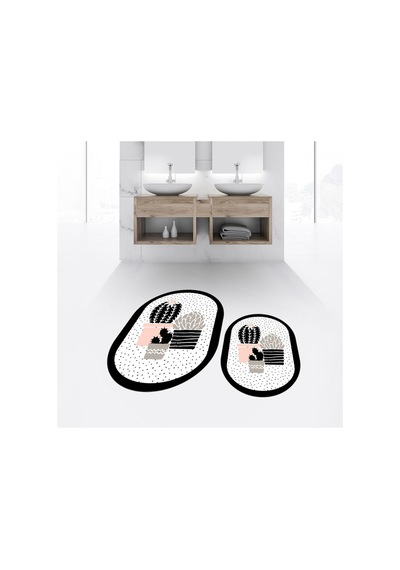 Buççin Online Mağaza Dijital Baskılı Kaymaz Taban Yıkanabilir Oval İkili Banyo Paspas Klozet Takımı, V-o-klozet-22-beyaz, Çok Renkli