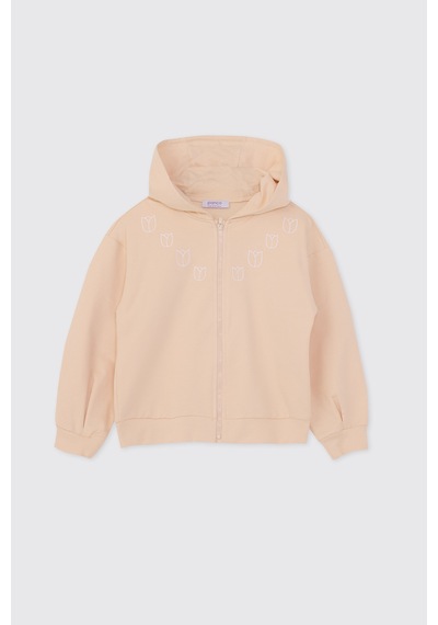 Panço Kız Çocuk Fermuarlı Somon Sweatshirt Pembe