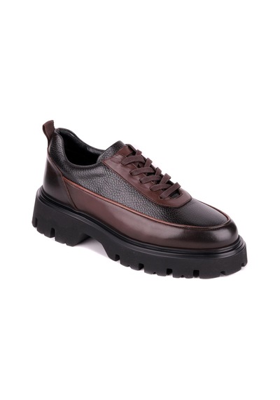 Shoetyle - Kahverengi Hakiki Deri Bağcıklı Erkek Günlük Ayakkabı 115-k534-1324 Kahve Rengi