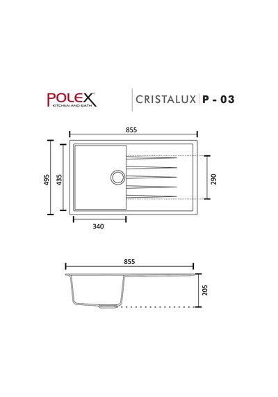 Polex Cristalüx Granit Evye P-03 Gri Tezgah Altı Ve Tezgah Üstü Mutfak Evyesi 85x49.5 CM