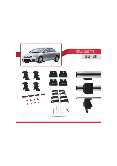 Honda Civic Vııı Sedan 2006-2011 Arası İle Uyumlu Ace-4 Ara Atkı Tavan Barı Gri